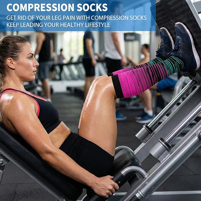 Sooverki Copper Compression Socks for Men & Women 8 Pack 15-20mmHg - Knee High Stockings Best Support for Running Athletic