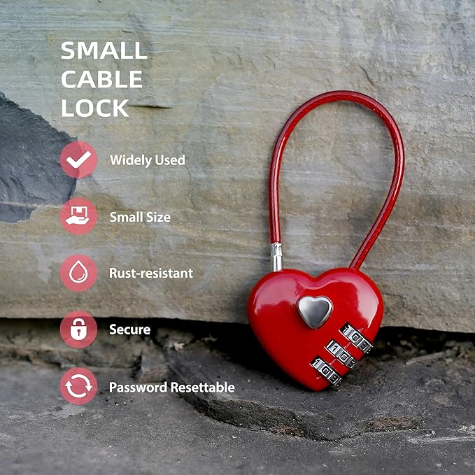 Small Combination Padlock, Cable Locks with Combination, Cute Padlock with Number, Combo Cable Lock for Luggage, Suitcase, Gym Locker, Backpack Zipper, Bag, Toolbox, Helmet, Travel Safe