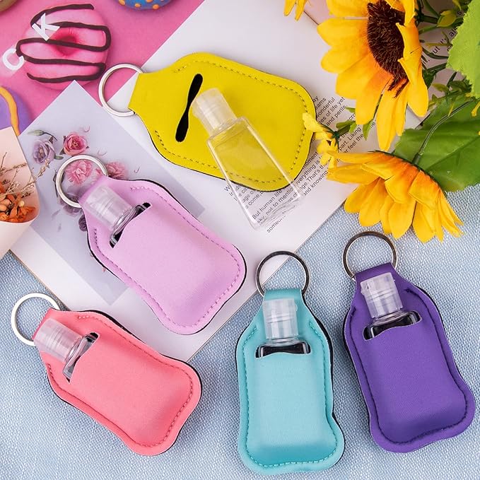 Duufin 60 Pieces Hand Sanitizer Keychain Holders Empty Travel Bottles Set Including 30 Pieces Reusable Clear Bottles and 30 Pieces Hand Sanitizer Holder for Backpack and Purse