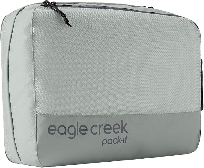 Eagle Creek Pack-It Reveal Clean/Dirty Cube M - Water-Resistant Dual Compartment Packing Cube With Internal Divider for Clean & Dirty Clothes - Travel Essentials - Storm Grey