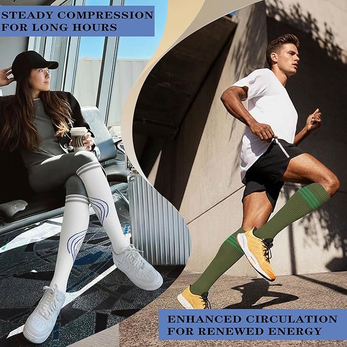 Sooverki Copper Compression Socks for Men & Women 8 Pack 15-20mmHg - Knee High Stockings Best Support for Running Athletic