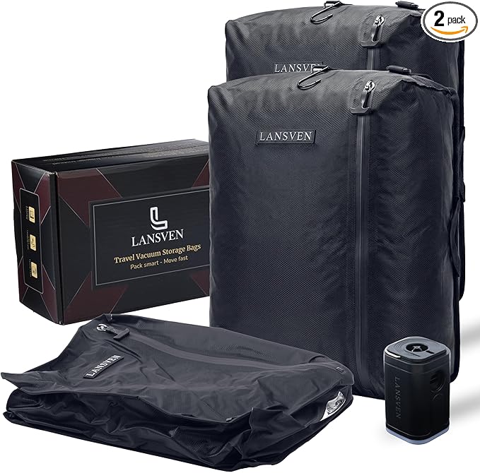 Vacuum Packing Bags for Travel – cordless travel vacuum bag set, Save 60% Space, Maximize Storage, Vacuum Packing Cubes, TSA Ready, Easy Packing Organizer for Carry-On & Suitcase (2PC+Pump)