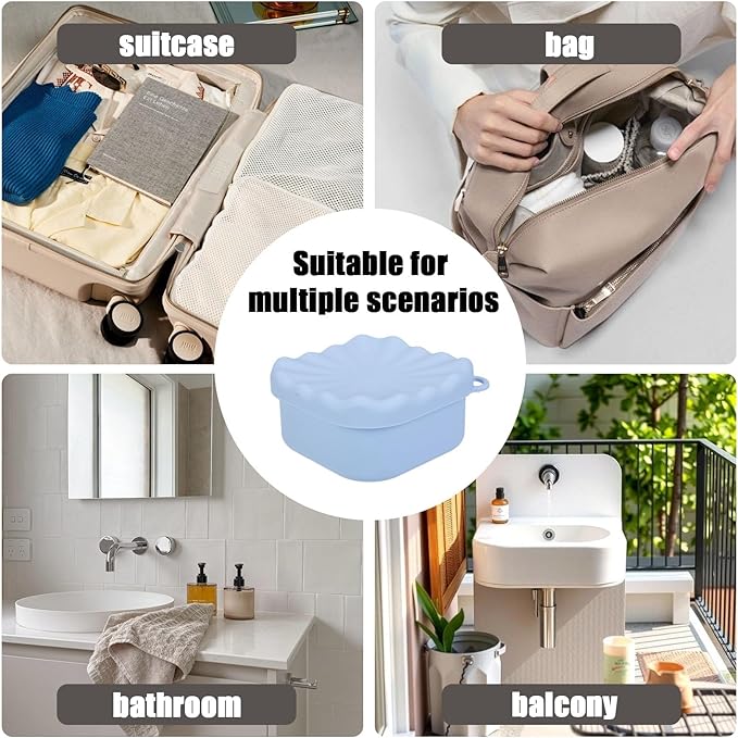 Travel Soap Case, Leakproof Soap Box Container, Square Shampoo Bar Case with Draining Layer, Slip-Resistant Portable Bar Soap Holder for Travel, Camp, Gym (Light Blue)