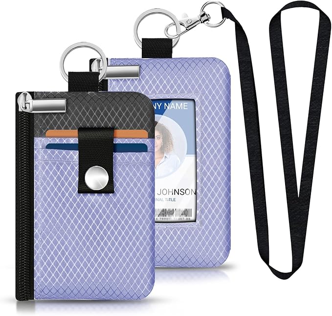 Minimalist RFID Blocking Small Wallet with ID Window,WaterResistant Zip Id Case Wallet with Lanyard Keychain for Cards,Cash,Travel,Women,Men (Lavender Purple/DarkGrey)