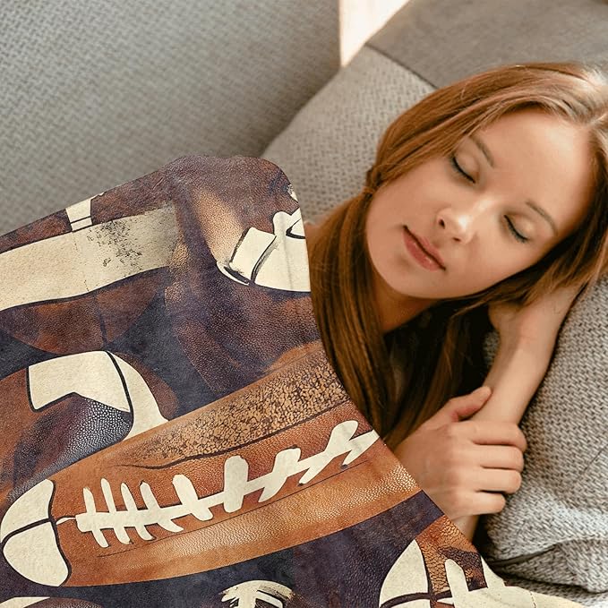 Football Throw Blanket,50x60in,Soft,Lightweight Flannel,Realistic Sport Balls Blankets - Gifts for Kids Women,Game Day Lovers,for Couch Office Travel,Home Living Room Cool Decor