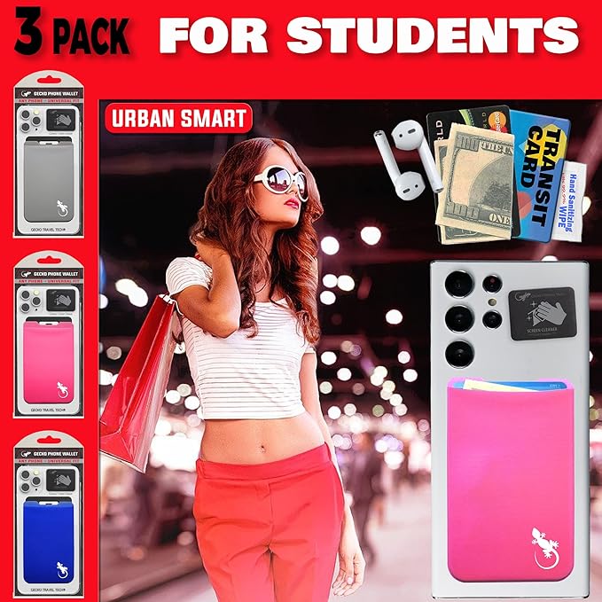 Phone Wallet - Adhesive Card Holder - Cell Phone Pouch - Stick on Lycra Pocket by Gecko - Carry Credit Cards and Cash