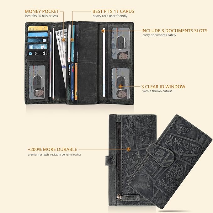 Real Leather Women Wallet Leather with RFID Blocking -Trifold Card Holder Designer Ladies Clutch with ID Window Wallets