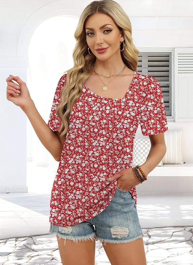 WIHOLL Womens Summer Tops Short Sleeve Shirts Square Neck Spring Outfits 2026 Fashion Clothing Blouses