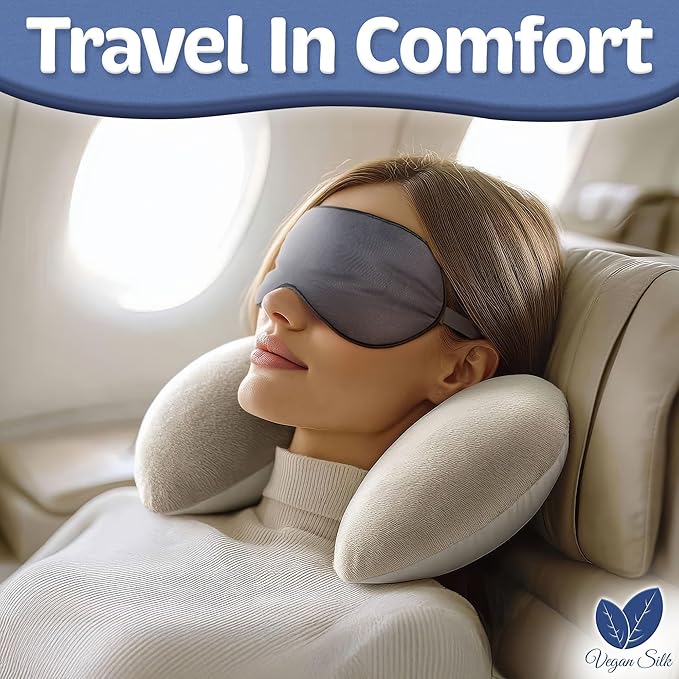 Sleep Mask - Navy Gray, 100% Viscose Derived from Bamboo - Lightweight Eye Mask with Adjustable Strap - Blackout Sleeping Blindfold for Women & Men - Comfortable Light Blocking Eye Cover