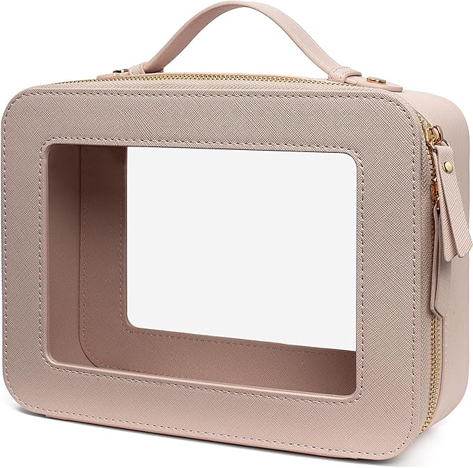 LETGO Clear Makeup Bags - TSA Approved Toiletry Bags with Zipper, Makeup Organizer for Carry-on Travel Essentials, Cosmetic Bags for Women & Men (Large Nude)