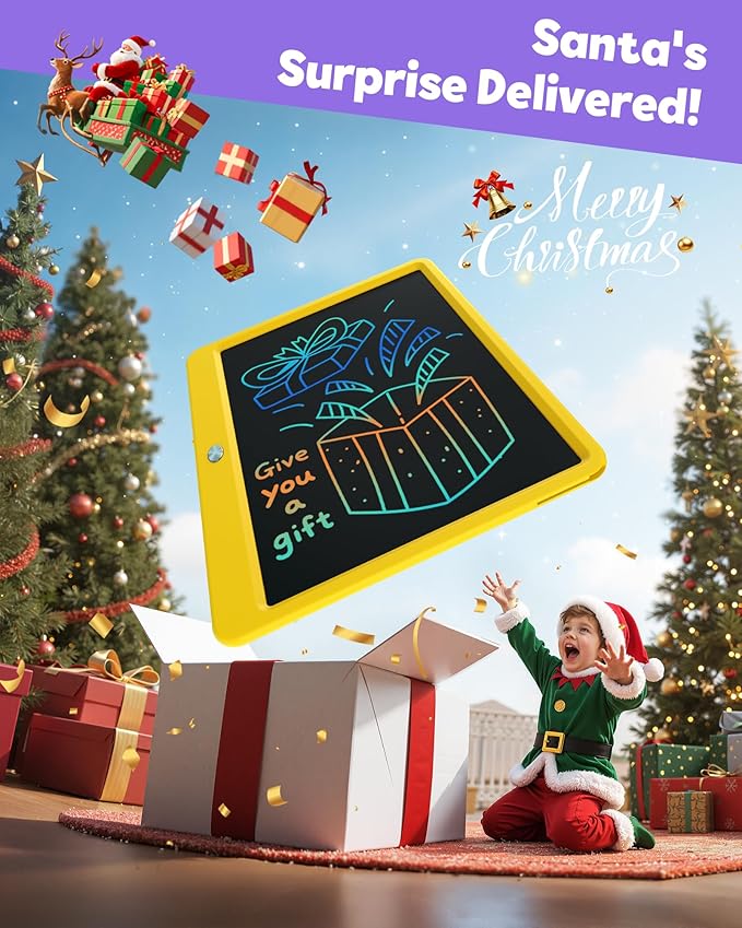 TEKFUN 12 Inch LCD Writing Tablet for Kids, Coloring Drawing Pad, Mess Free Doodle Board, Airplane Travel Toys for Boys and Toddlers, Road Trip Essentials, Gifts for 3-8 Year Old Girls (Yellow)