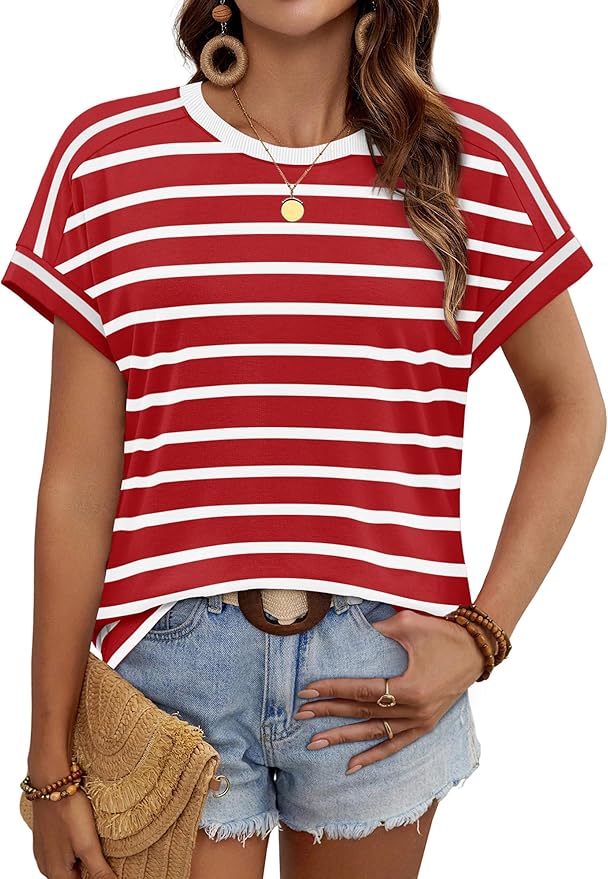 WIHOLL Womens Tops Short Sleeve Shirts Summer Outfits 2026 Spring Dressy Casual Clothes Clothing