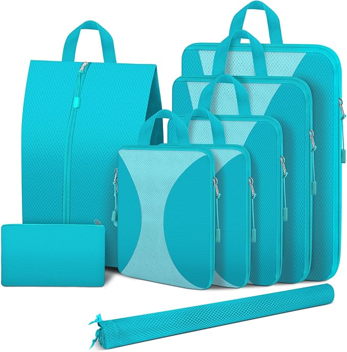 8 Set Compression Packing Cubes for Travel, Packing Cubes Compression Travel Accessories Expandable Packing Organizers for Carry on Luggage Suitcase
