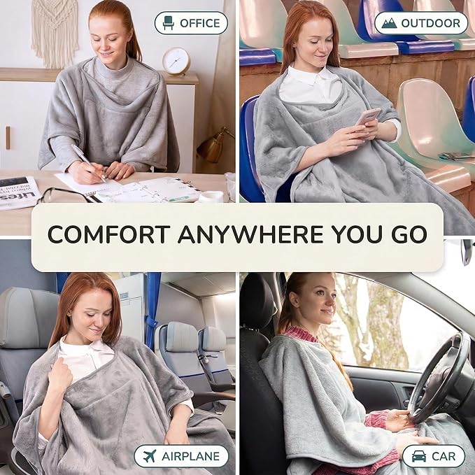 Compact Travel Blanket for Airplanes – Made of Flannel - Wearable