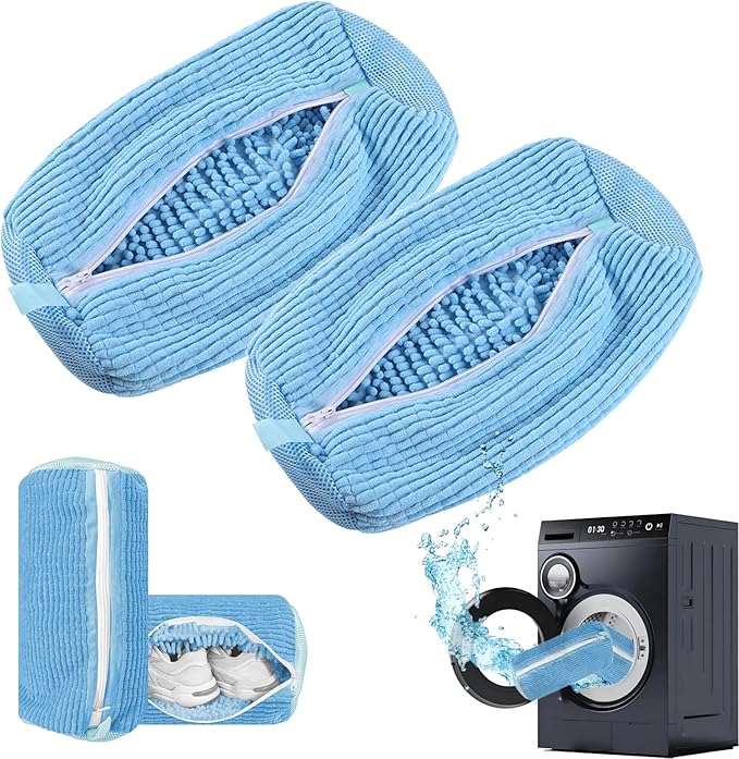 2 Pack Shoe Washing Machine Bag Shoe Washing Bag Shoe Mesh Laundry Bags Shoe Bags for Travel Reusable Shoe Cleaning Bag for All Shoe Sizes (Blue)