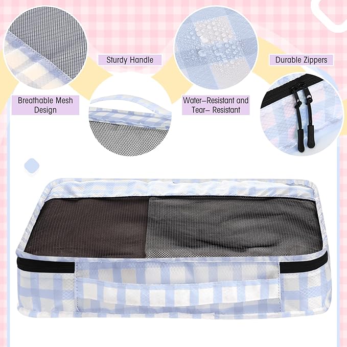 5 Pcs Packing Cubes for Suitcase Large Travel Cubes Carry on Luggage Organizer Bags for Clothes Accessories(S,Plaid)