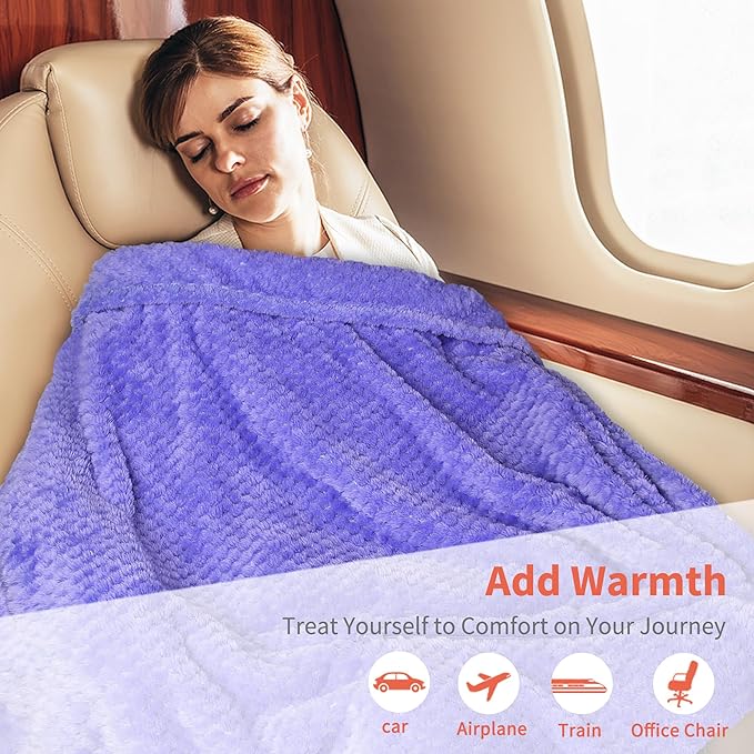 Tirrinia Travel Blanket Compact with Bag, Soft Lightweight Wearable Blanket with Foot Pockets, Airplane Travel Essential Gift