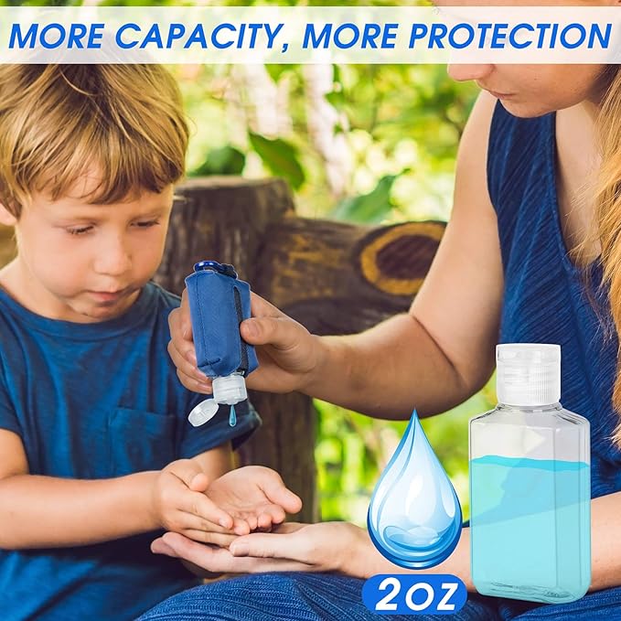 Hand Sanitizer Bottle Case Holder, Travel Size Empty Bottle Refillable Containers for Soap, Lotion, and Liquids - 60ML/2 oz Flip Cap Reusable Bottles with Carabiner Carriers