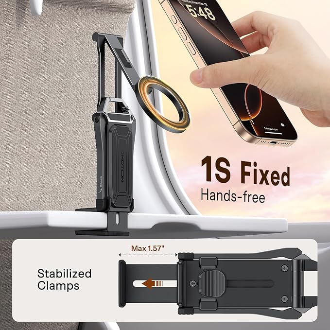OMOTON TP02 360°Rotating for MagSafe Tripod, Adjustable Aluminum Magnetic Phone Tripod for iPhone 17/16/15/14 Pro Max Air, Foldable Cell Selfie Stick Fits Vlog, Gym, Travel Essentials, Black& Black