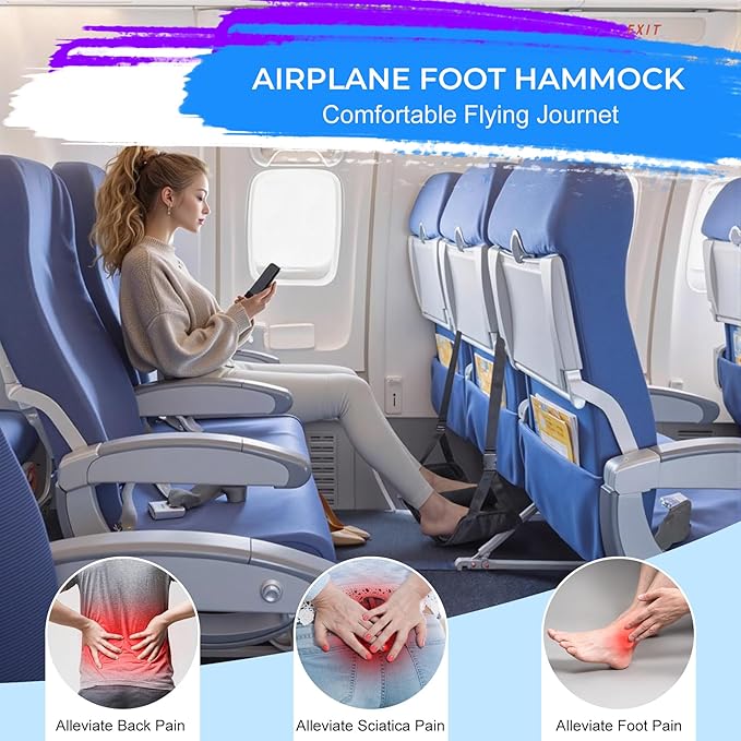 No Collapse Airplane Foot Hammock, Foldable Bamboo Base Foot Hammock for Plane Travel with Interval Sponge, Portable Desk Foot Hammock, Airplane Travel Essentials