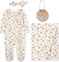 Newborn Baby 4 Piece Coming Home Outfit Gift Set – Footie Sleeper, Blanket, Headband & Ornament for Boys & Girls