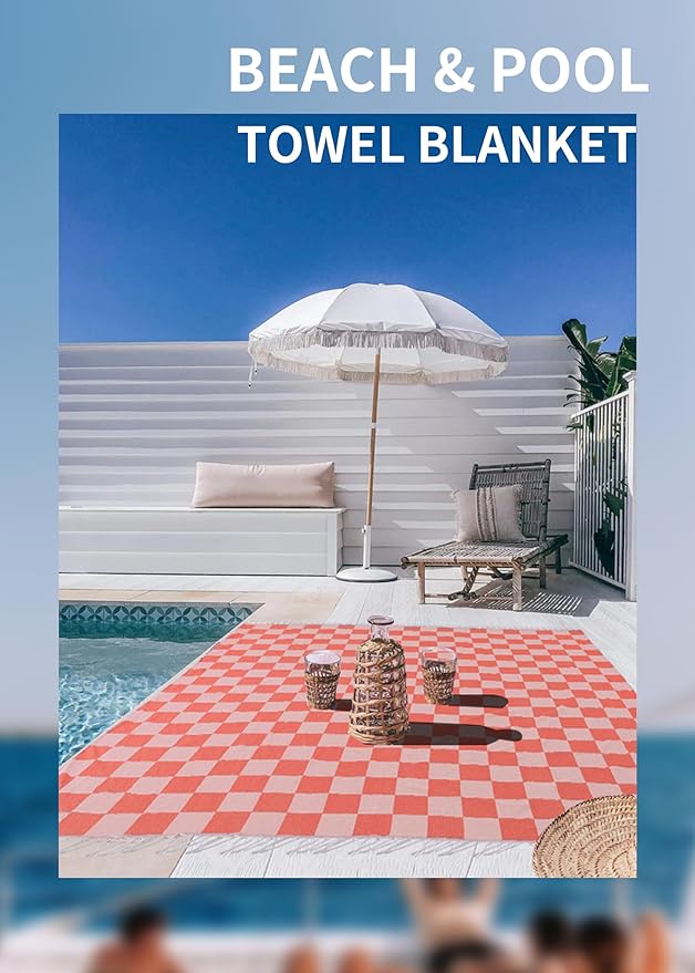 Antfuny Giant Beach Towel Blanket Autumn Outing Stuff for Women & Men Road Trip Camping Gear Ship Cruise Gear Must Haves Extra Large XXL Coral Plain Pattern Airplane Accessories Travel Gadgets