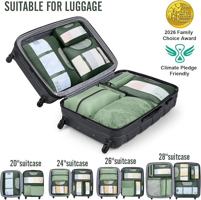 Veken 8 Set Packing Cubes for Travel Essentials, Suitcase Organizer Bags in 4 Sizes, Carry-On Luggage Accessories with Large Laundry Bag & Passport Holder, Must-Have for Airplane, Road Trip & Camping