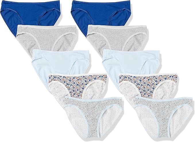 Amazon Essentials Women's Breathable Cotton Bikini Brief Underwear with Full Coverage, Multipacks