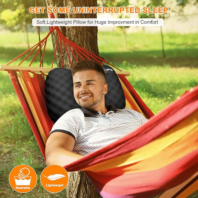 Camping Pillow with Soft Cover, Lightweight Inflatable Pillow for Neck Lumbar Support,Upgrade Backpacking Pillow,Washable Travel Air Pillows for Hiking, Backpacking, Airplane, Beach, Black