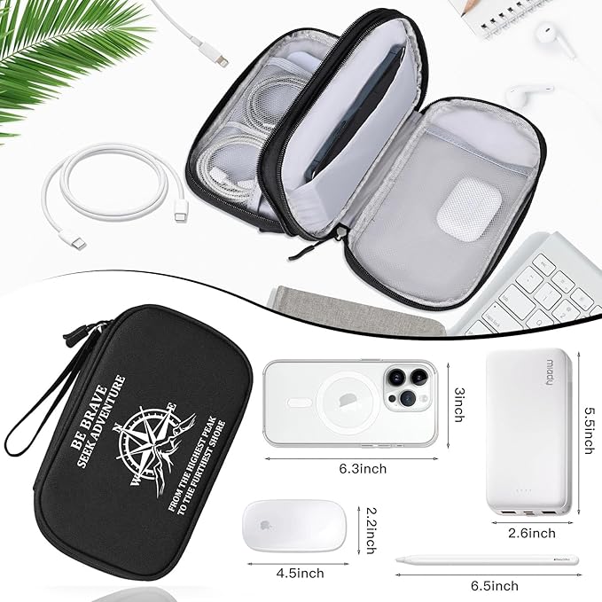 COSHAYSOO Personalized Travel Gifts for Men Teen Boy Travelers Who Have Everything Traveling a Lot, Electronics Cord Cable Organizer Bag Trip Vacation Cruise Airplane Gadgets Essentials, Compass