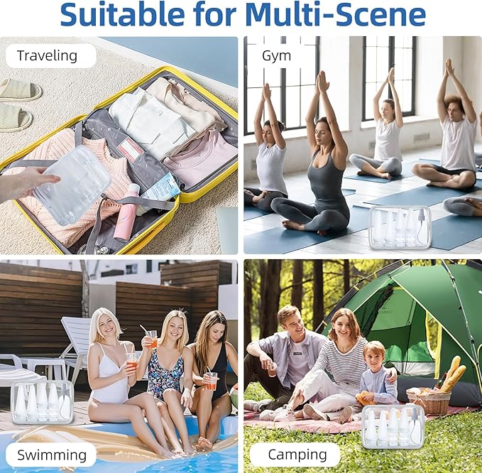 17 Pack Silicone Travel Bottles Kit for Toiletries, TSA Approved Travel Size Portable Refillable Pouch Containers Leak Proof Accessories Essentials Set for Shampoo Conditioner Lotion White