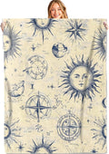 Vintage Sun and Compass Throw Blanket,50x60in,Soft,Lightweight Flannel,Nautical Celestial Retro Blankets - Gifts for Women,Astronomy Lover,for Couch Office Travel,Home Living Room Boho Decor