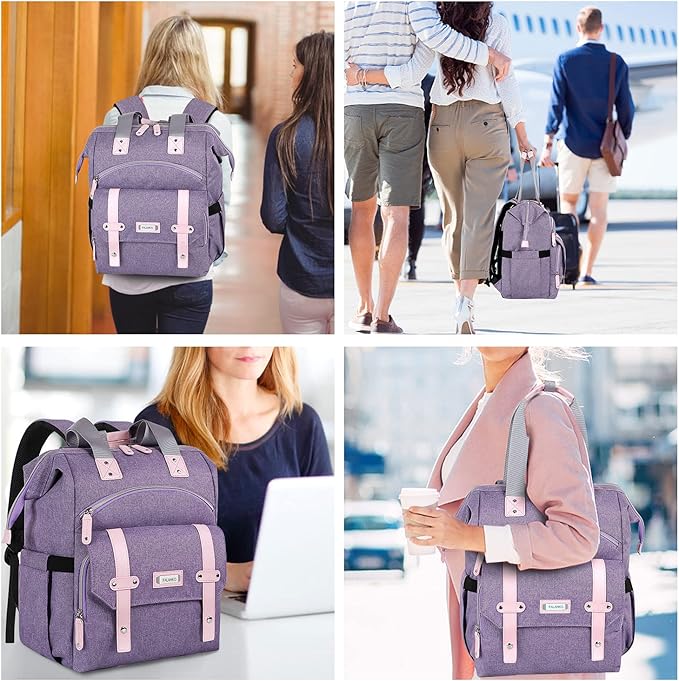 FALANKO Laptop Backpack for Women,Large Computer Backpack Fits 17 Inch Laptop with RFID Water Resistant purse Casual Purple Bookbag for Teacher/work/College/nurse/Doctor/Woman