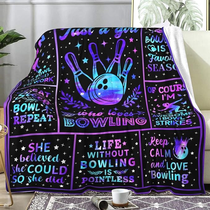 Bowling Gifts for Women Lovers, Soft Cozy Flannel Sports Throw Blanket, Unique Gift Ideas for Bowling Instructor Coach 50"x40"