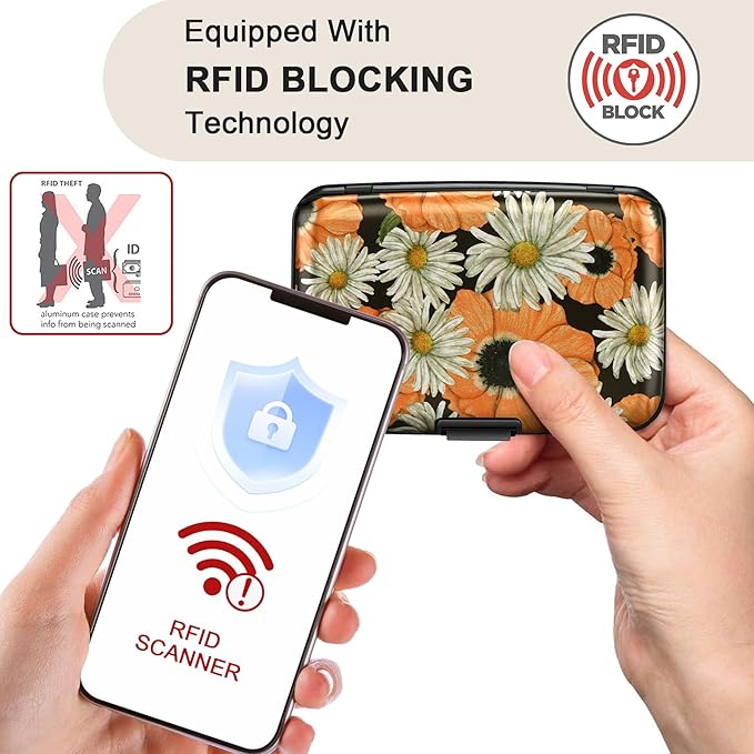 ELFISH Mini RFID Aluminum Wallet Credit Cards Holder Business Card Case Metal ID Case for Men Women(Chamomile)