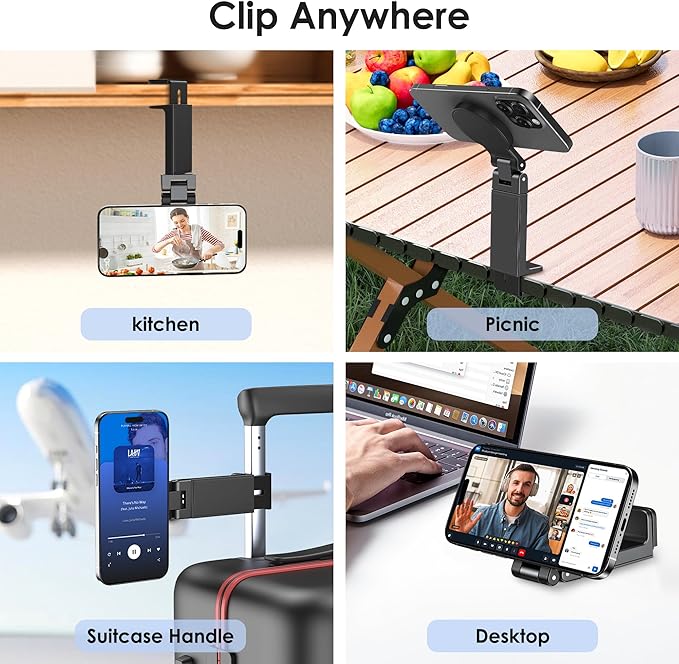 CreaDream 2 Pack Airplane Phone Holder Mount for Magsafe, Plane Travel Essentials Foldable Phone Stand with 360° Rotation, Women Men Long Flight Must Haves Travel Accessories for Desk, Tray Table