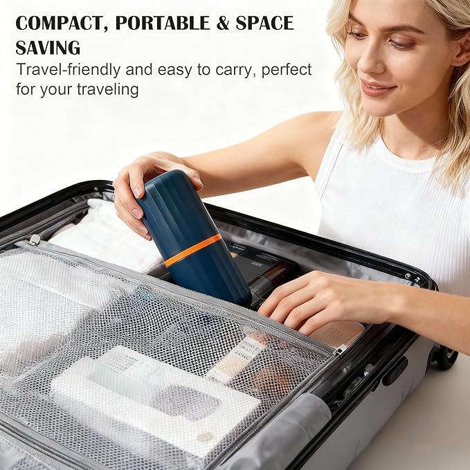 Toothbrush Travel Case, 2-in-1 Dustproof Travel Toothbrush Holder with Mouthwash Cup, Travel Essential Toothpaste and Toothbrush Container for Traveling Camping Business Trip School Bathroom
