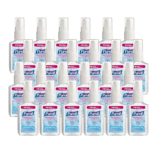 PURELL Advanced Hand Sanitizer Refreshing Gel, Clean Scent, 2 fl oz Travel Size Pump Bottle (Pack of 24) – 9606-24
