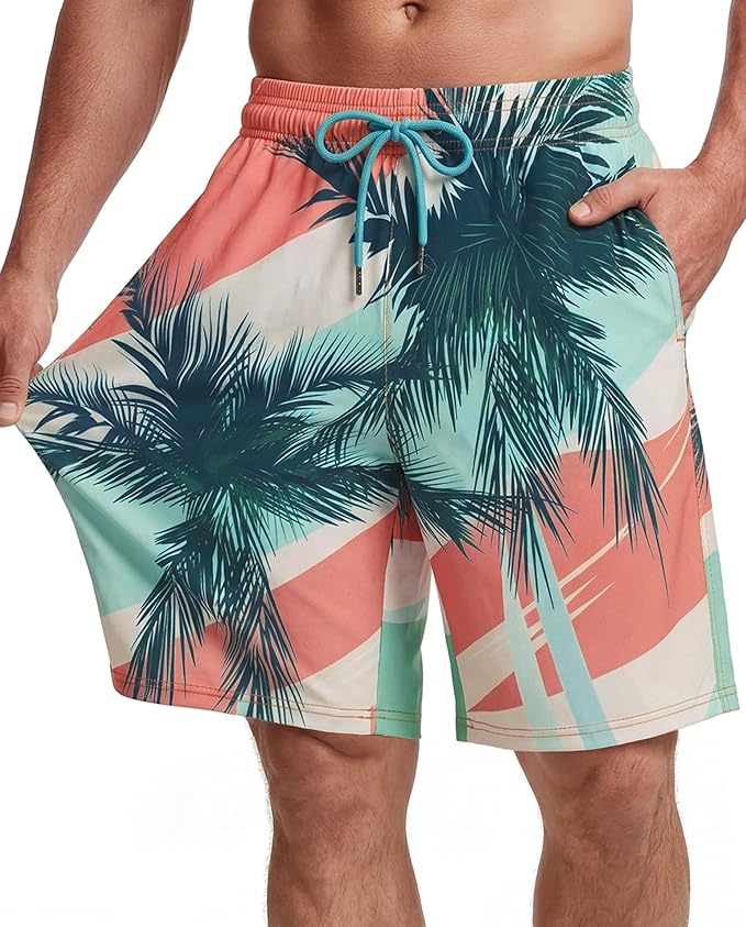 Men Swim Trunks 9 Inch with Mesh Lining Breathable Quick Dry Drawstring Pockets for Summer Beach Pool Board