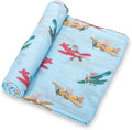LollyBanks Muslin Swaddle Blankets, 100% Cotton Breathable Baby Blanket for Boys and Girls, Soft and Lightweight 47 x 47 Inches Newborn Swaddle Wrap, Baby Essentials Must Haves (Plane and Bear Print)