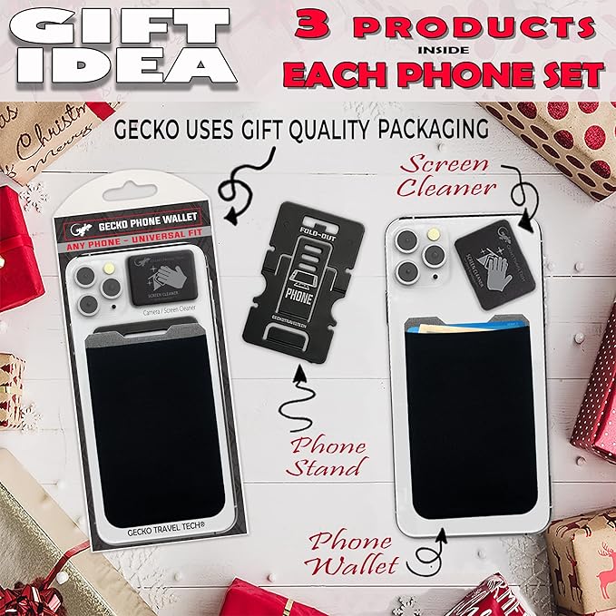 Phone Wallet - Adhesive Card Holder - Cell Phone Pouch - Stick on Lycra Pocket by Gecko - Carry Credit Cards and Cash