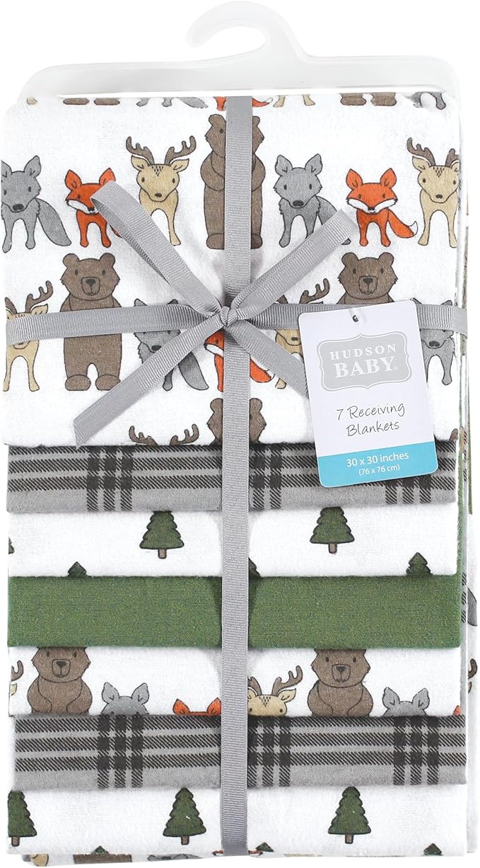 Hudson Baby Unisex Baby Cotton Flannel Receiving Blankets Bundle, Wild Forest, One Size