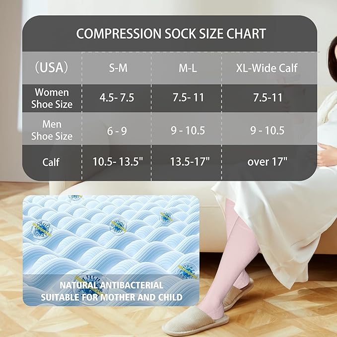 LEVSOX Cotton Compression Socks for Women&Men 20-30mmHg Knee High Cute Support Sock for Nurses Pregnancy Travel