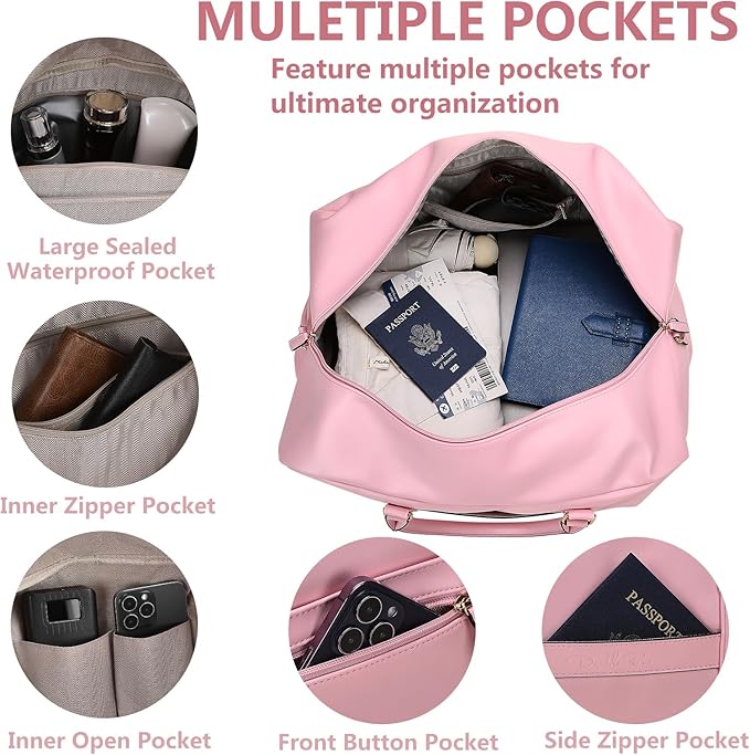 Large 4-in-1 Leather Duffle Bag for Travel Weekender Overnight Hospital Gym Bag for Men & Women, Carry On Airline Approved Personal Item Duffel Garment Bag Luggage with Shoe Compartment & Toiletry Bag