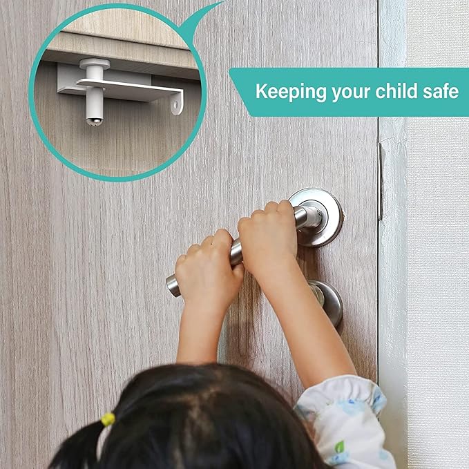 Child Proof Door Top Lock - BILLROAD Top Door Locks for Kids Safety Made of Sturdy Metal | Adjustable Lock Child Safety Top Lock for 0.8-2 inch Thick Interior Doors