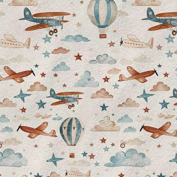 Unisex Plane Hot Air Balloon Prints Baby Nursery Throw Gift Blanket for Boys Girls, Aircraft Transportation Clouds Stars Pattern Swaddle Receiving Bed Blanket for Newborn Toddlers Kids-40x50