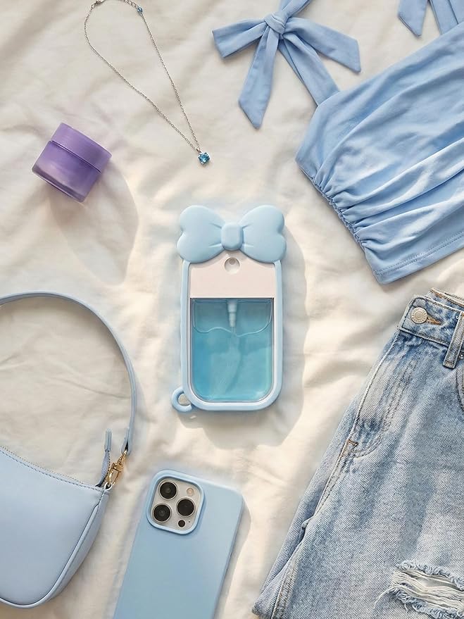 Silicone Bow Case Compatible with Touchland Hand Sanitizer Spray 1 oz (30 mL), Cute Holder with Keychain Clip, Gift for Girls
