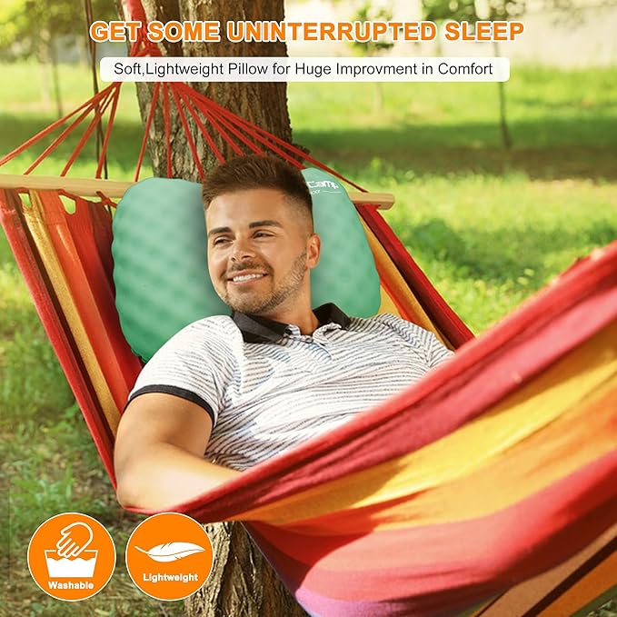 Camping Pillow with Soft Cover, Lightweight Inflatable Pillow for Neck Lumbar Support,Upgrade Backpacking Pillow,Washable Travel Air Pillows for Hiking, Backpacking, Airplane, Beach, Green