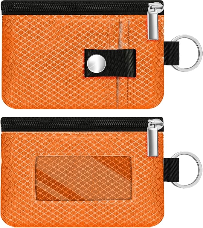 Minimalist RFID Blocking Small Wallet with ID Window,WaterResistant Zip Id Case Wallet with Lanyard Keychain for Cards,Cash,Travel,Women,Men (Orange)
