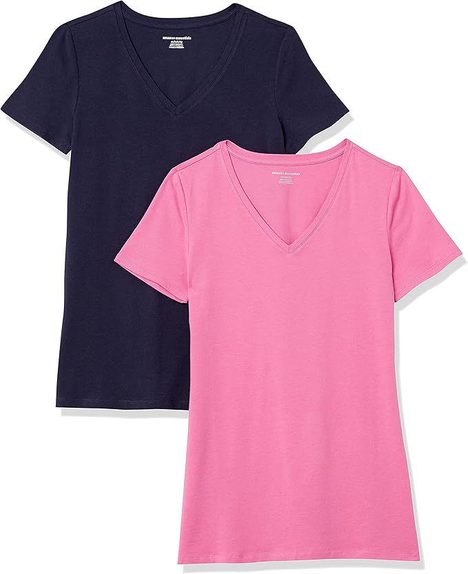 Amazon Essentials Women's Regular-Fit Short-Sleeve T-Shirt (Crewneck and V-Neck Options), Multipacks